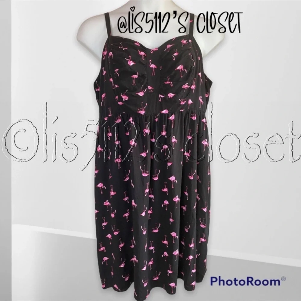 Torrid Black & Pink Flamingo Print Challis Sundress Dress 3X - Picture 4 of 16